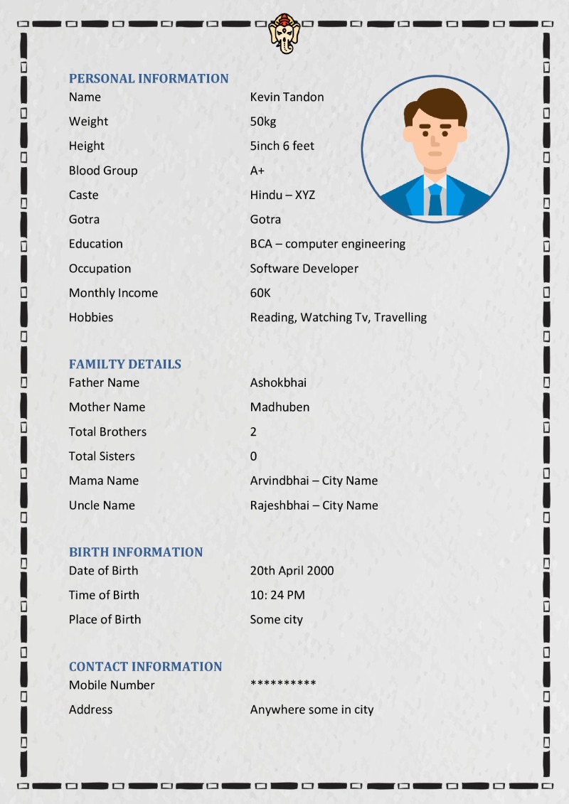 Hindu Marriage Biodata Template 4