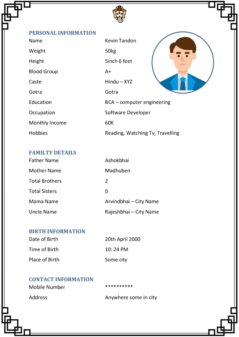 Hindu Marriage Biodata Template 5